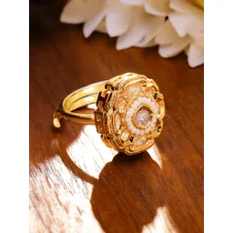 Rubans 22K Gold-Plated Kundan Studded & Pearl Beaded Adjustable Finger Ring-picture-26