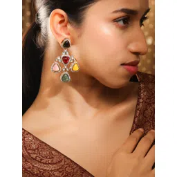 Rubans 22K Gold Plated Multicolor Triangle Cubic Zirconia Studded Chandelier Earrings-picture-33