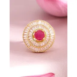 Rubans 22K Gold Plated Red & White American Diamond Studded Finger Ring-picture-35