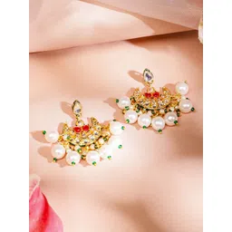 Rubans 22K Gold Plated Red Kundan Studded & Green Enamelled White Pearl Beaded Chandbali-picture-34
