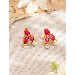 Rubans 22K Gold-Plated Red Stone & Pearl Beaded Traditional Jewellery Set image 4