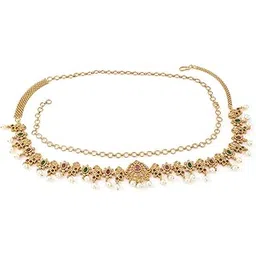 rubans 22K Gold-Plated Ruby Pink Emerald Green & White Cubic Zirconia Studded Pearl Beaded Floral Traditional Kamarbandh for Women & Girls – Perfect for Weddings & Festive Styling-picture-20