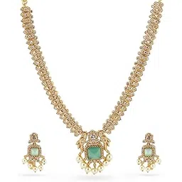 rubans 22K Gold-Plated Ruby/AD & White Cubic Zirconia Studded Jewellery Set with Pearl Drops For Women and Girls – Perfect for Weddings and Special Occasions-picture-18