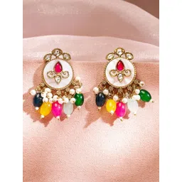 Rubans 22K Gold-Plated White & Red Kundan Drop Earrings with Pearls & Multicolor Beads-picture-38