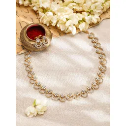 Rubans 22K Gold-Plated White Cubic Zirconia Studded Elegant Necklace Set with Earrings image 5