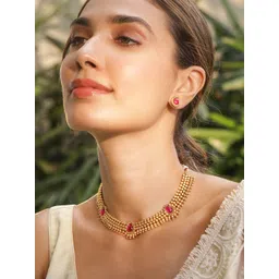 Rubans 22KT Gold Plated Brass Red Stone Studded Necklace Set-picture-23