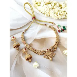 Rubans 24k Gold-Plated Stone-Studded & Beaded Jewellery Set-picture-31