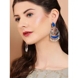 Rubans Blue Silver-Plated Oxidised Handcrafted Contemporary Drop Earrings-picture-17