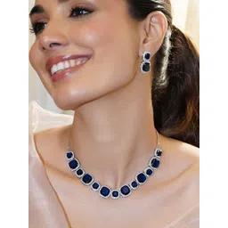 Rubans Brass Rhodium Plated Cubic Zirconia Studded Contemporary Jewellery Set-picture-28