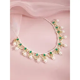 Rubans Gold-Tone Plated Green & White Necklace for Women-picture-44