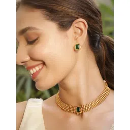 Rubans Gold-Tone Plated Green Set for Women-picture-25