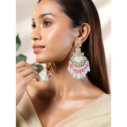 Rubans Gold-Tone Plated Pink & Green Earrings for Women-image-38