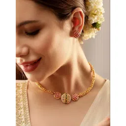 Rubans Gold-Tone Plated Pink & Green Set for Women-picture-30