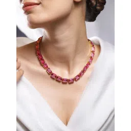 Rubans Gold-Tone Plated Pink Necklace for Women-picture-29