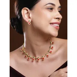 Rubans Gold-Tone Plated Red & Green Set for Women-picture-12