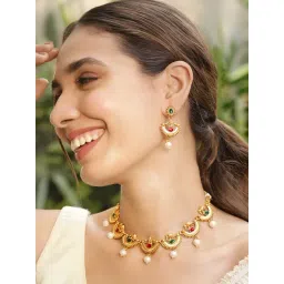 Rubans Gold-Tone Plated Red & Green Set for Women-picture-39