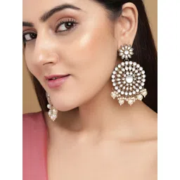 Rubans Gold-Toned & White Pearl Circular Drop Earrings-picture-22