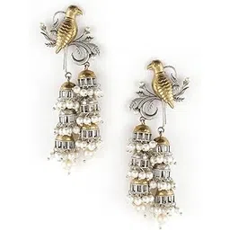 rubans Latest Oxidized Rhodium Plated White Pearl & Birds Design Handcrafted Trendy Multi Jhumka Earrings for Women & Girls, Perfect for any Festive Occasions-picture-12