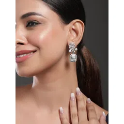 Rubans Rhodium-Plated American Diamond & Cubic Zirconia Studded Drop Earrings-picture-26