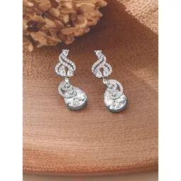 Rubans Rhodium-Plated Classic Cubic Zirconia Studded Drop Earrings-picture-23