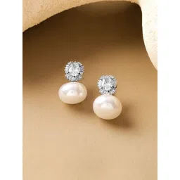 Rubans Rhodium Plated Crystal AD & White Pearl Drop Earrings-picture-32