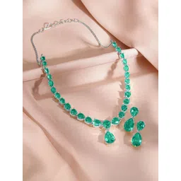 Rubans Rhodium Plated Cubic Zirconia Studded Jewellery Set-picture-25