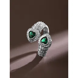 Rubans Rhodium-Plated Emerald & Cubic Zirconia Studded Heart Shaped Ring-picture-27