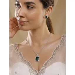 Rubans Rhodium Plated Green Set for Women-picture-16