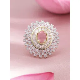 Rubans Rhodium-Plated Pink AD & White Zirconia Studded Adjustable Ring-picture-35