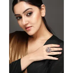 Rubans Rhodium-Plated Silver-Toned & White CZ-Studded Adjustable Handcrafted Finger Ring-picture-25