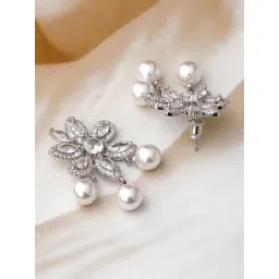 Rubans Rhodium Plated White Earrings for Women image 2