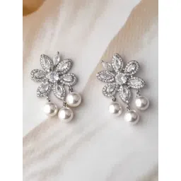 Rubans Rhodium Plated White Earrings for Women image 1