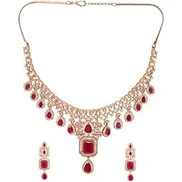 rubans Rhodium/Rose Gold Plated Handcrafted Artificial Jewelry Set-Sapphire and Cubic Zircon Studded with Matching Earrings For Women and Girls – Perfect for Weddings and Special Occasions-picture-26