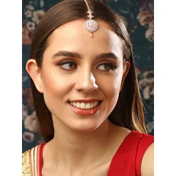 Rubans Rose Gold-Plated White AD-Studded Round Shaped Maangtikka-picture-33