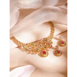 Rubans Ruby Pink & Emerald Cubic Zirconia Studded Necklace & Earring Sets-picture-28