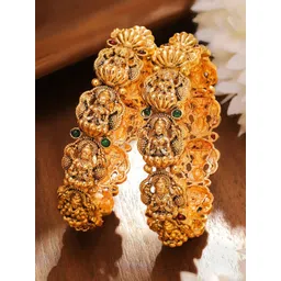 Rubans Set of 2 24K Gold-Plated Divine Lakshmi Temple Bangles with Ruby & Emerald Stones-picture-32