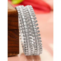 Rubans Set of 2 Rhodium-Plated White Cubic Zirconia Studded Handcrafted Luxe Bangles-picture-16