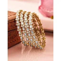 Rubans Set of 4 18K Mehandi Gold-Plated Kundan & Cubic Zirconia Studded Designer Bangles-picture-32