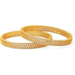 rubans Set of 4, 22K Gold-Plated Cubic Zirconia Studded Handcrafted Bangles | Elegant Wedding & Festive Jewelry-picture-40