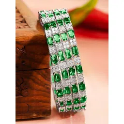 Rubans Set of 4 Rhodium-Plated Emerald Green & Cubic Zirconia Studded Bangles-picture-30