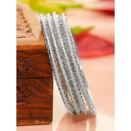 Rubans Set Of 4 Rhodium Plated White Bangles for Women-picture-37