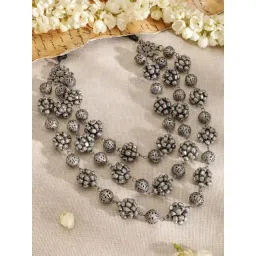 Rubans Silver Floral Bead Statement Necklace-picture-44