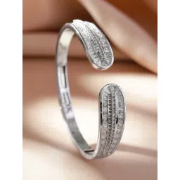 Rubans Silver Intricate Cubic Zirconia Detailing Cuffs Bracelet-picture-37