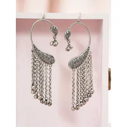 Rubans Silver-Plated Ghungroo Beaded Paisley Shaped Oxidised Ear Cuff-picture-38
