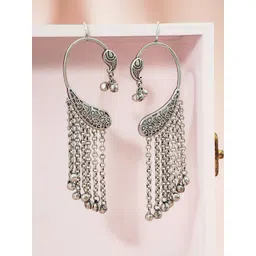 Rubans Silver-Plated Ghungroo Beaded Paisley Shaped Oxidised Ear Cuff image 4