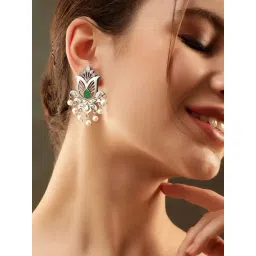 Rubans Silver Plated Green Earrings for Women-picture-14