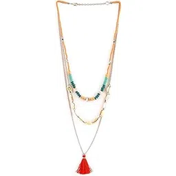 rubans Silver-Plated Multicolor Beaded & Shell Detail Layered Tassel Necklace for Women & Girls | Perfect for Boho & Casual Look-picture-12