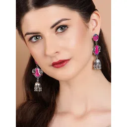 Rubans Silver-Plated Peacock Shaped Enamel Jhumkas-picture-14