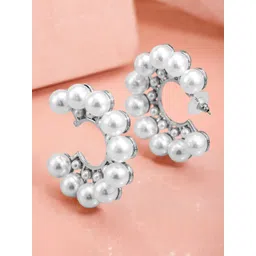 Rubans Silver-Plated Pearl-Studded Hoop Earrings-picture-28