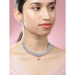 Rubans Silver Plated Pink & Green Set for Women-picture-31